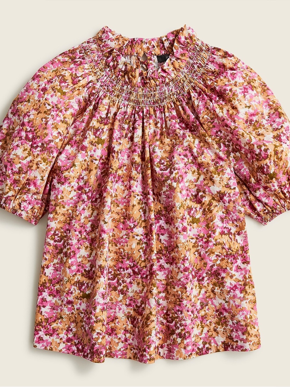 J. Crew Smocked Neck Puff Sleeve Top